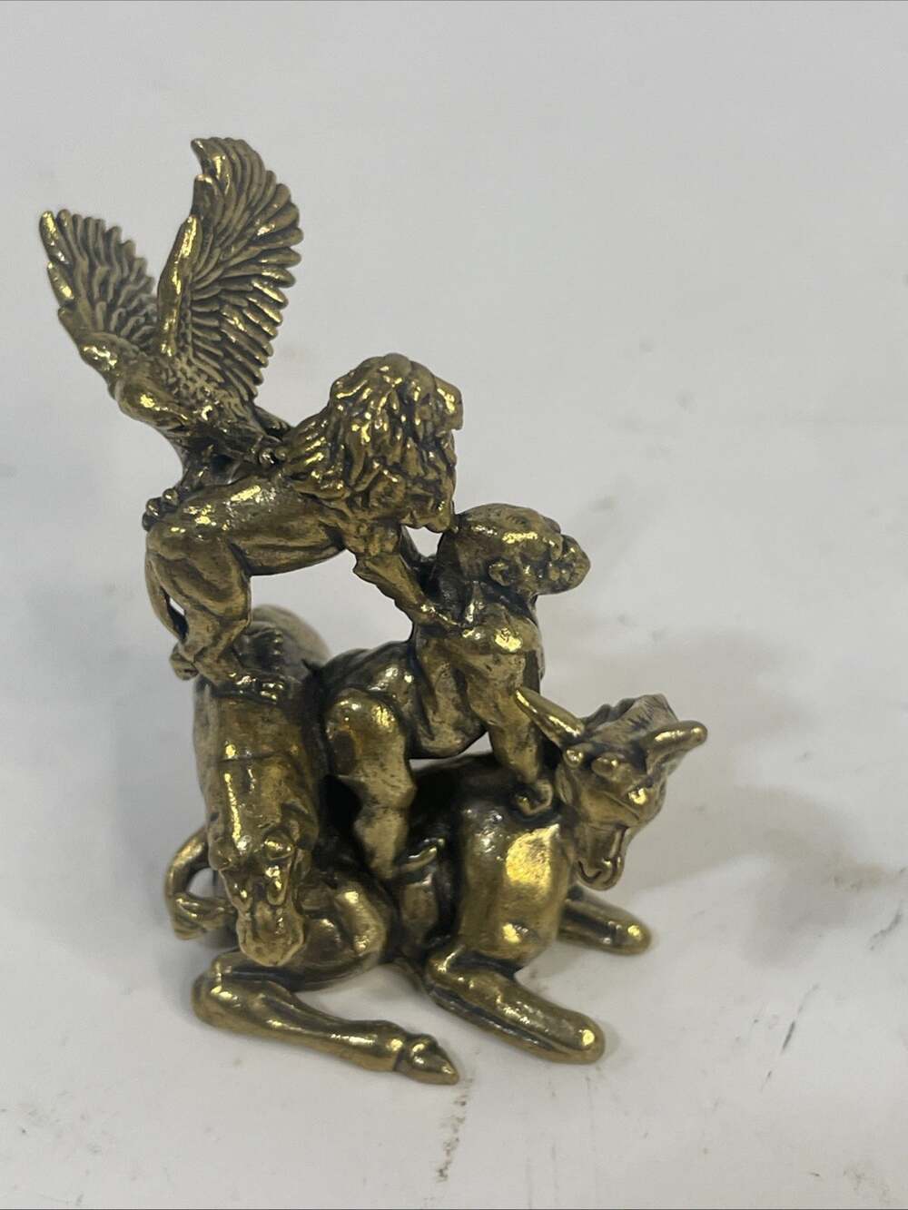 Retro Solid Brass Jungle Totem Sculpture – Stacked Safari Animal Decor 2”